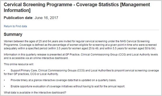 NHS Digital releases cervical screening data tool