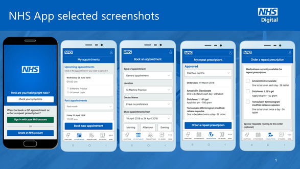 screenshots of the NHS app