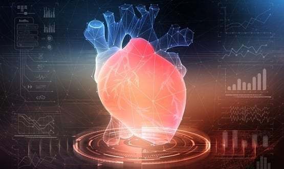 A computer-generated image of a heart with graphic elements