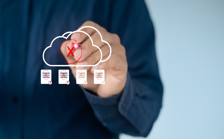 Close-up,Of,A,Hand,Pointing,At,A,Cloud,System,Error