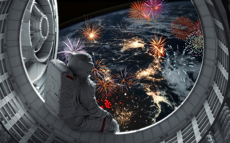 Astronaut looking down on Earth from a spaceshuttle