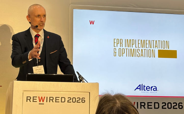 Danny Roberts, chief information officer at East Cheshire NHS Trust, speaking at Rewired 2026