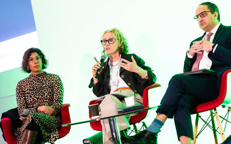 (L to R) Dr Indra Joshi, chief development officer at Optum UK, Dr Jennifer Dixon, chief executive at The Health Foundation, Alec Price-Forbes, national CCIO at NHS England, and Monica Fletcher, honorary senior research fellow at Nuffield Centre for Primary Care, University of Oxford, speaking in a panel session at Rewired 2026